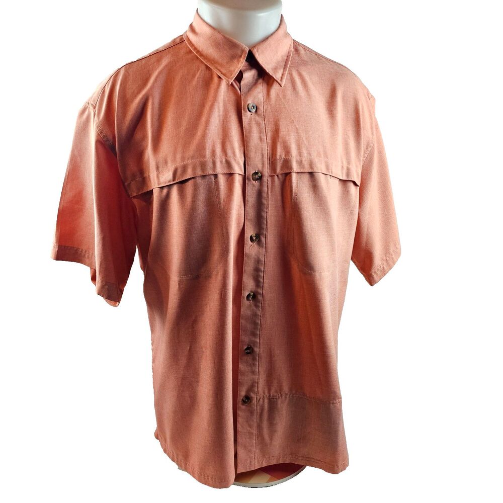 Royal Robbins Shirt Men XL Orange Short Sleeve Button Up Travel Outdoor